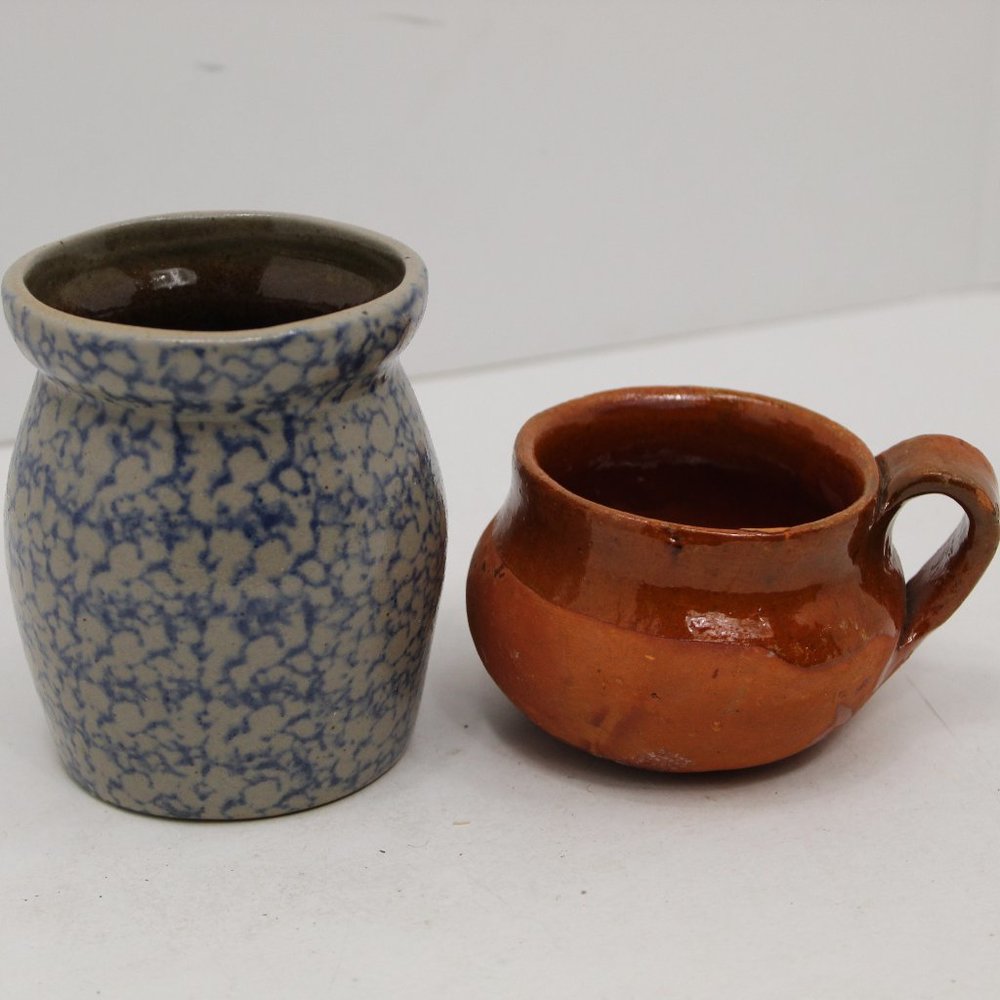 BBP Spongeware Vase and Small Terra Cotta Bowl